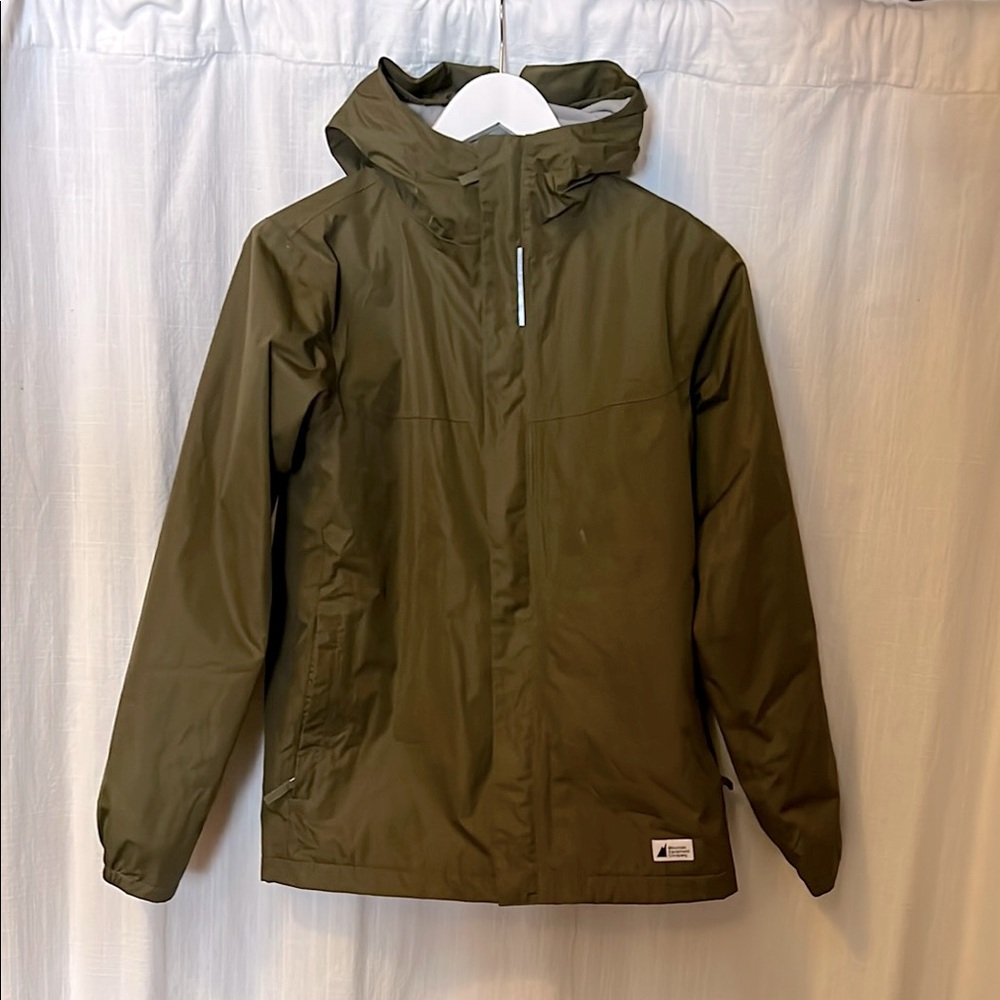 MEC fleece lined hooded rain shell. Youth 16. Green.